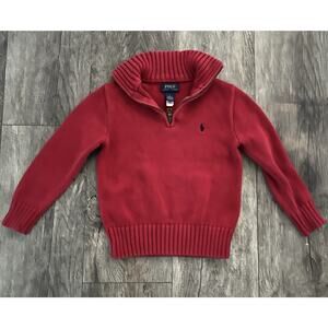 Polo Ralph Lauren Boys Size 5 Red Quarterzip Pullover Sweater Pony Logo Preppy